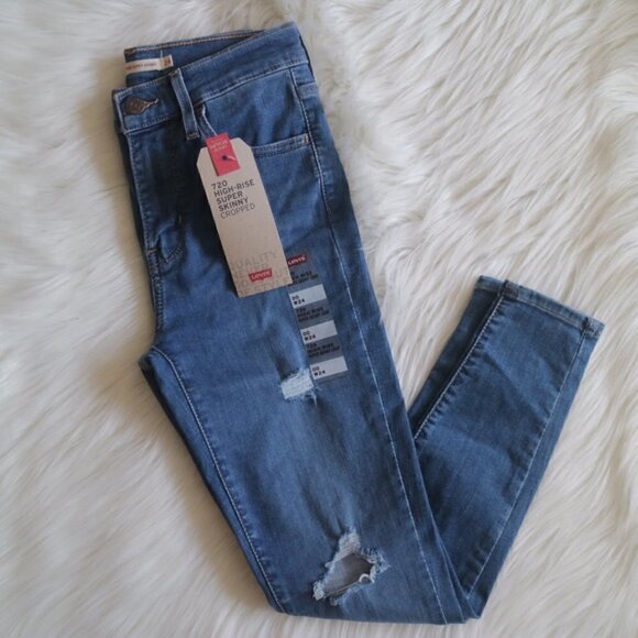 NWT Levi's 720 Jeans Size 24 High Rise Ripped Medium Blue Wash - Picture 1 of 7